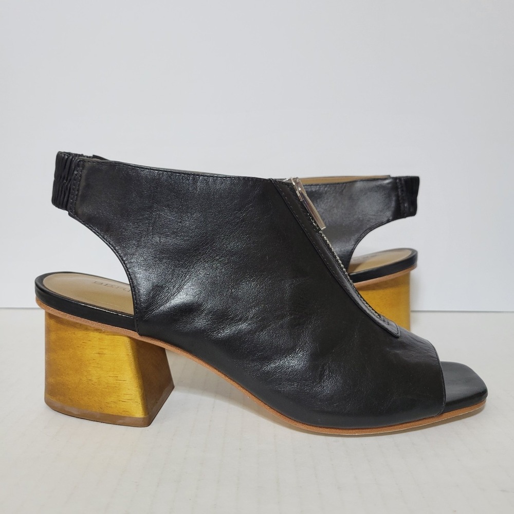 Bernardo‎ Levy Wood Block Heels Open Toe Black Leather Zip Shootie Size 9 M